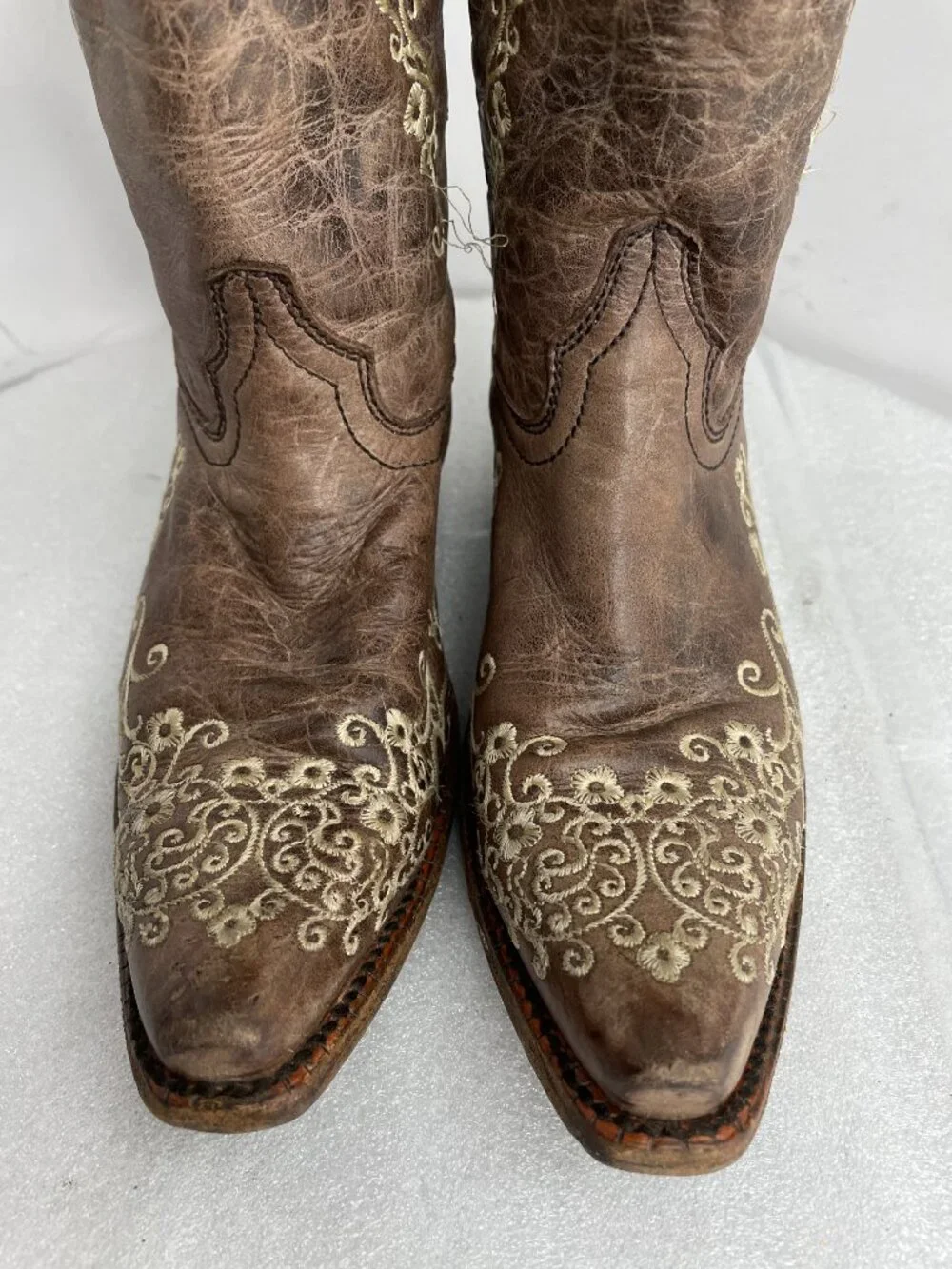 Corral Western Leather Boots Teens Snip Toe Brown Cowgirl Cowboy Girls Youth 3.5